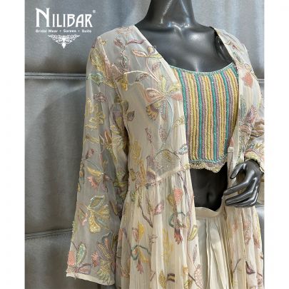 Cream Georgette Jacket Style Suit