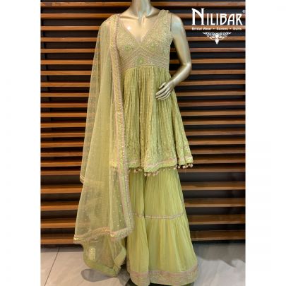Lime Green Georgette Sharara Suit