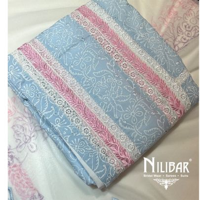 Light Blue Cotton Unstitched Suit