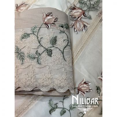 Beige Cotton Unstitched Suit