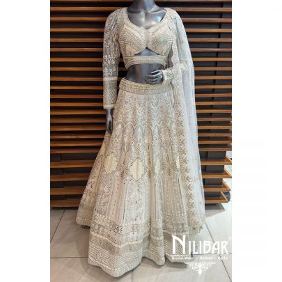 Ivory Net Embroidered Lehenga