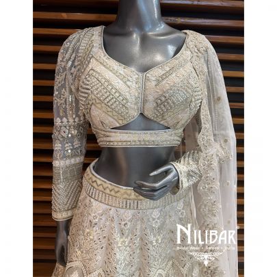Ivory Net Embroidered Lehenga