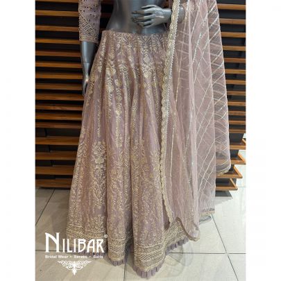 Mauve Organza Embroidered Lehenga