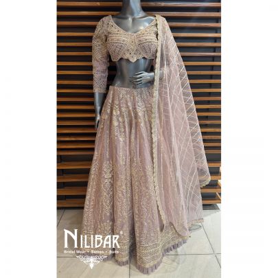 Mauve Organza Embroidered Lehenga