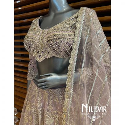 Mauve Organza Embroidered Lehenga