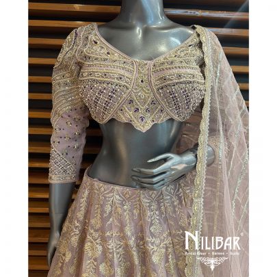 Mauve Organza Embroidered Lehenga