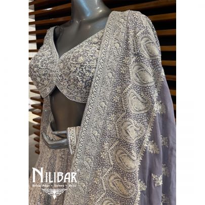 Lilac Georgette Embroidered Lehenga