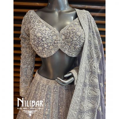 Lilac Georgette Embroidered Lehenga