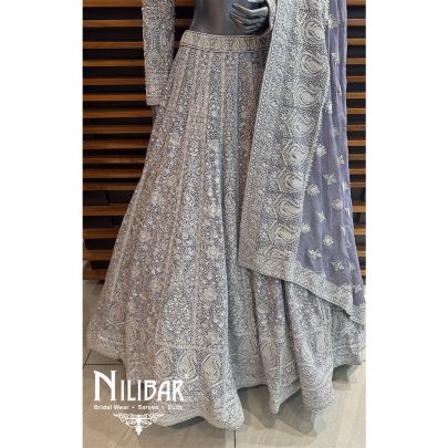 Lilac Georgette Embroidered Lehenga