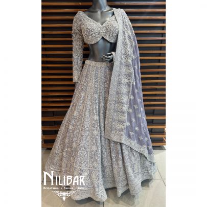 Lilac Georgette Embroidered Lehenga