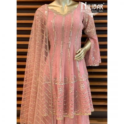 Powder Pink Georgette Palazzo Suit