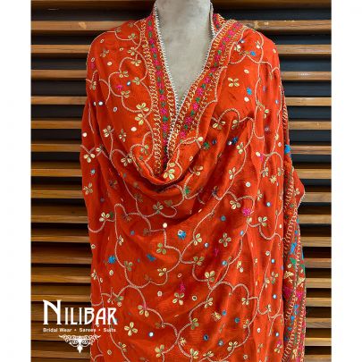 Orange Chinon Chiffon Dupatta