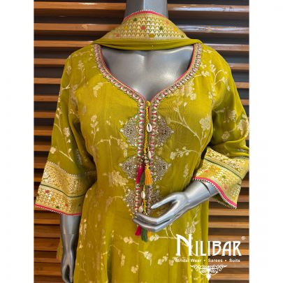 Mehendi Green Georgette Palazzo Suit