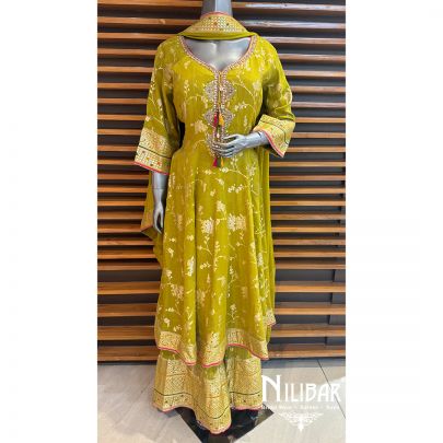 Mehendi Green Georgette Palazzo Suit