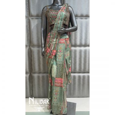 Green Georgette Drape Saree