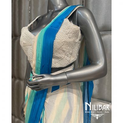 Cream Crepe Drape Saree