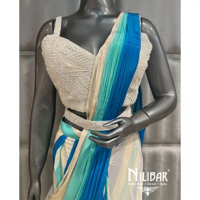 Cream Crepe Drape Saree