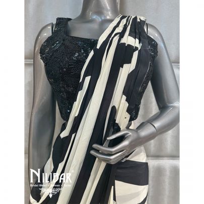 Black Crepe Drape Saree