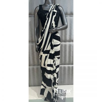 Black Crepe Drape Saree
