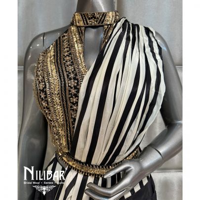 Black Crepe Drape Saree