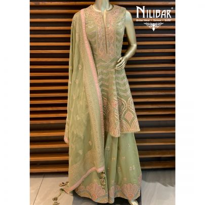 Pista Green Organza Sharara Suit