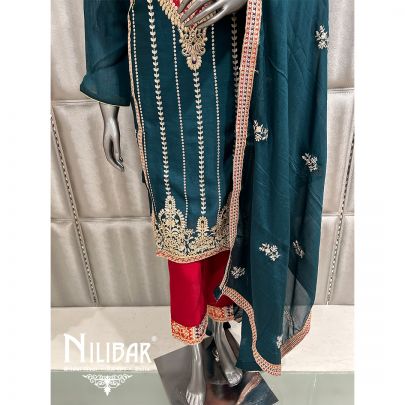 Peacock & Red Chinon Pant Suit