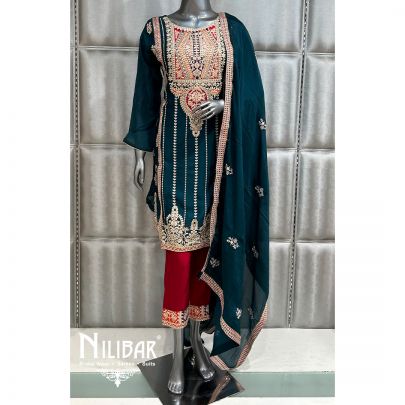 Peacock & Red Chinon Pant Suit