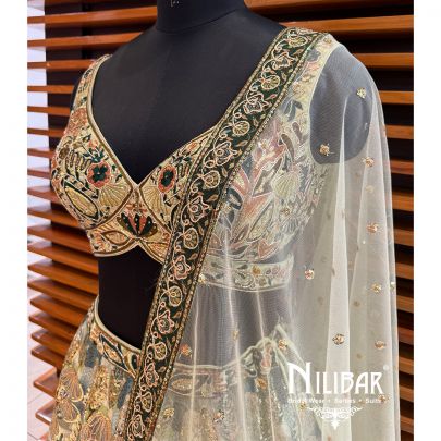 Green Silk Printed Lehenga