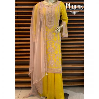 Yellow Peach Silk Palazzo Suit