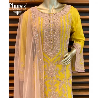 Yellow Peach Silk Palazzo Suit