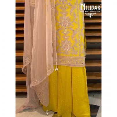Yellow Peach Silk Palazzo Suit