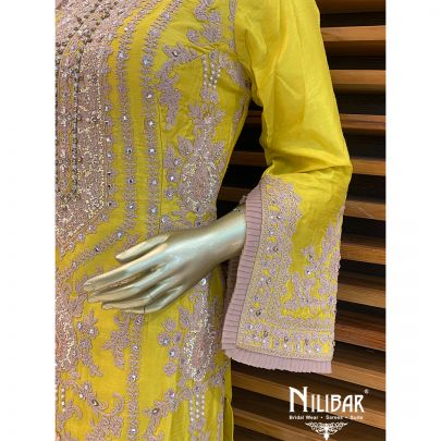 Yellow Peach Silk Palazzo Suit