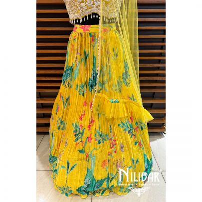 Yellow Crepe Printed Lehenga