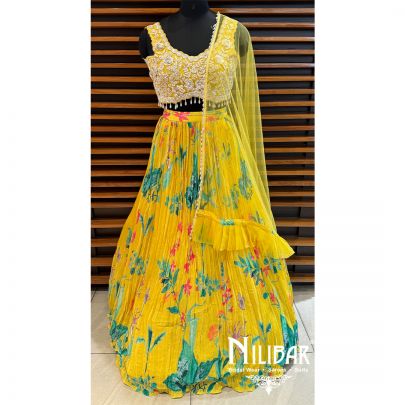 Yellow Crepe Printed Lehenga