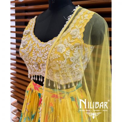 Yellow Crepe Printed Lehenga