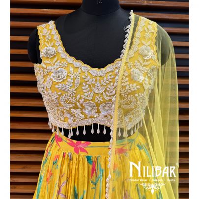 Yellow Crepe Printed Lehenga