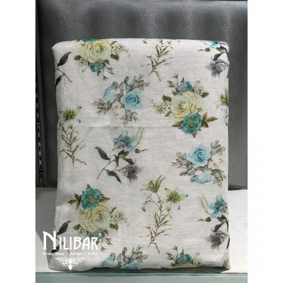 White Linen Floral Printed Unstitched Suit