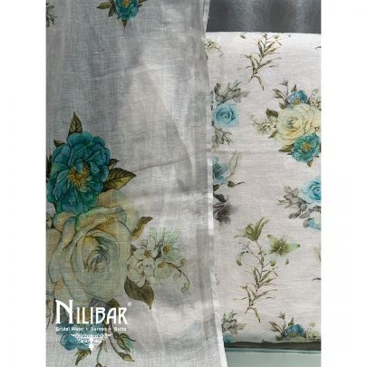White Linen Floral Printed Unstitched Suit