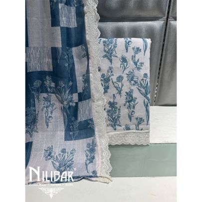 White Linen Floral Printed Unstitched Suit