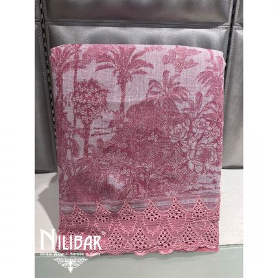 Pink Linen Floral Printed Unstitched Suit