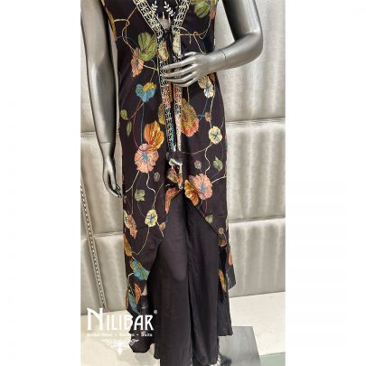 Black Crepe Printed Jacket Style Suit