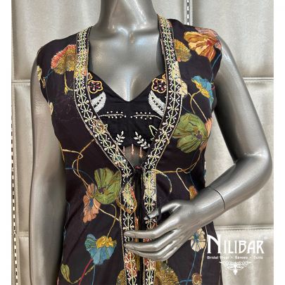 Black Crepe Printed Jacket Style Suit