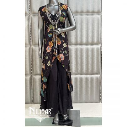 Black Crepe Printed Jacket Style Suit