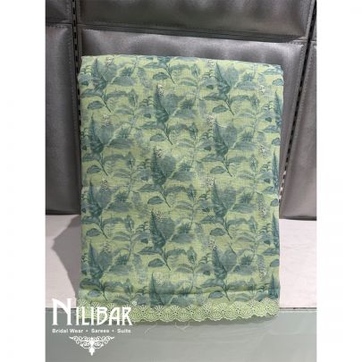 Green Linen Floral Printed Unstitched Suit
