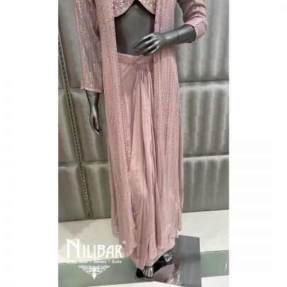 Powder Pink Crepe Georgette Printed Jacket Style Suit