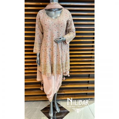 Peach Georgette Embroidered Dhoti Suit