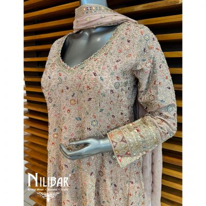 Peach Georgette Embroidered Dhoti Suit