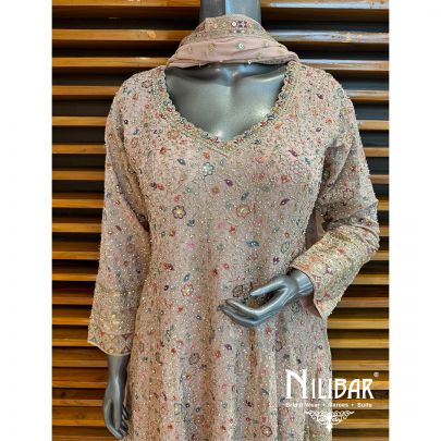 Peach Georgette Embroidered Dhoti Suit