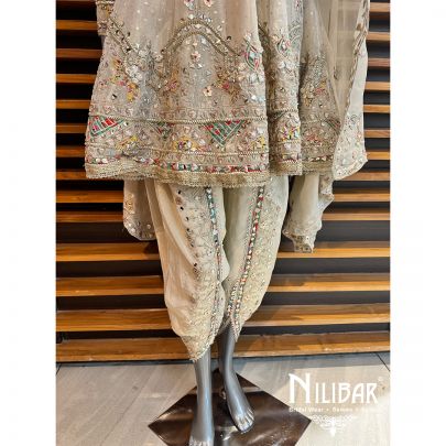 Beige Lame Embroidered Dhoti Suit