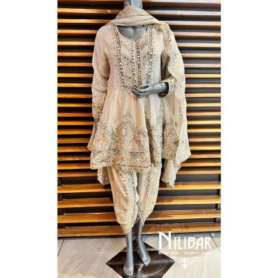 Beige Lame Embroidered Dhoti Suit